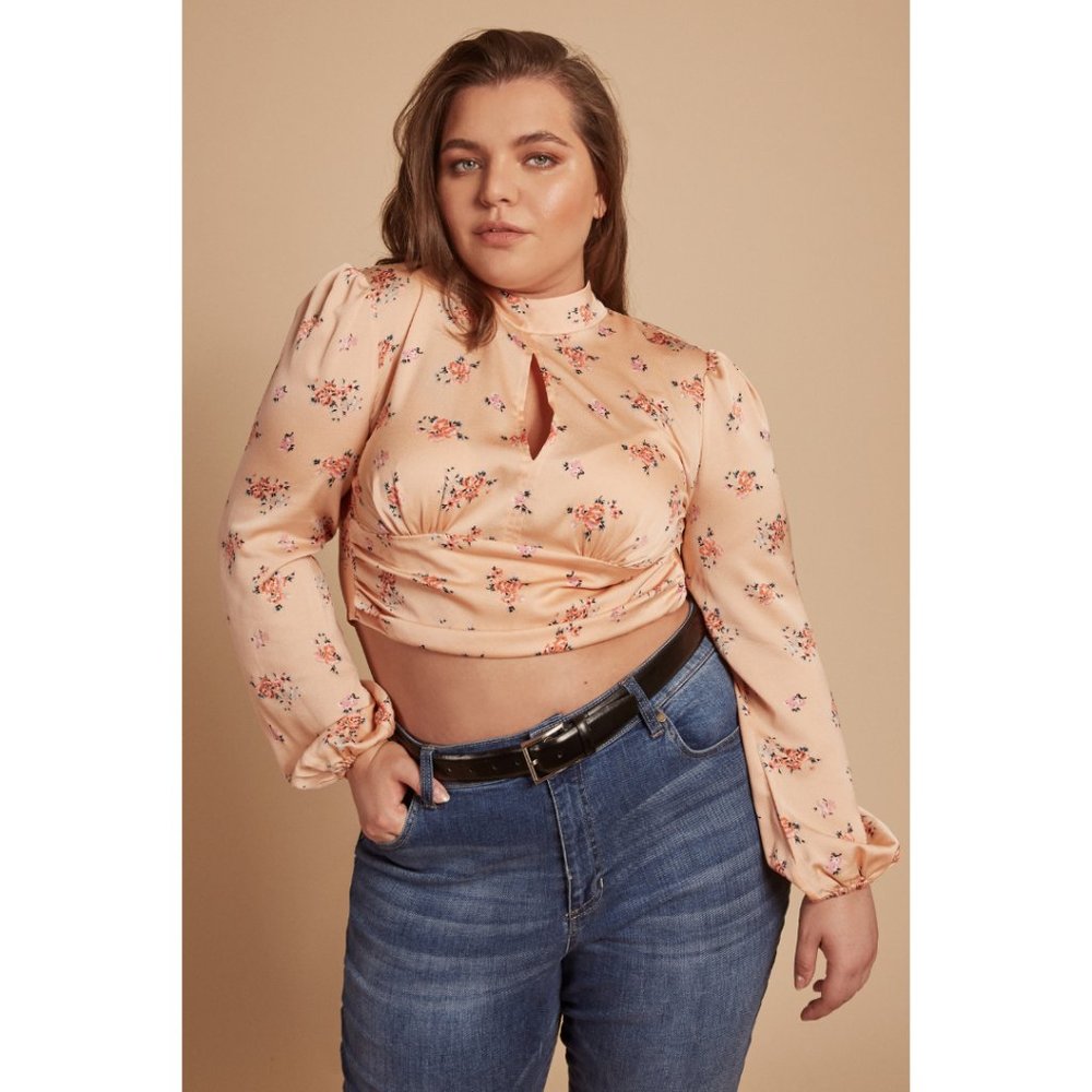 NWT MISS SELFRIDGE Pink Floral Tie Back Crop Top Blouse Size US 10